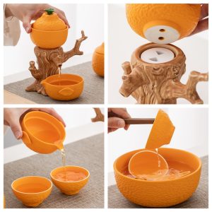 Orange Shape Ceramic Lazy Semi Automatic Tea Set