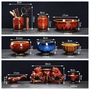 Kiln Change Colorful Glaze Ceramic Automatic Lazy Teapot And Cup Set