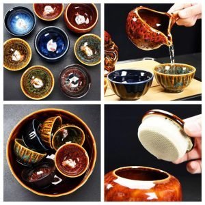 Kiln Change Colorful Glaze Ceramic Automatic Lazy Teapot And Cup Set