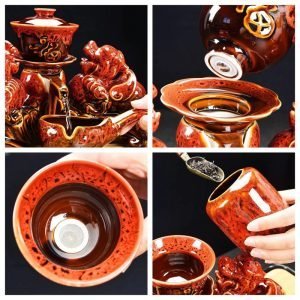 Kiln Change Colorful Glaze Ceramic Automatic Lazy Teapot And Cup Set
