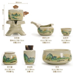 Landscape Painting Crack Ru Kiln Ceramic Lazy Semi Automatic Tea Set