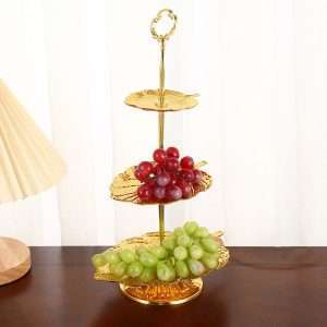 Unusual Leaf Pattern Metal Afternoon High 2-3 Tier Tea Cake And Fruit Plate Stand For Party