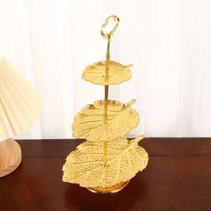 Unusual Leaf Pattern Metal Afternoon High 2-3 Tier Tea Cake And Fruit Plate Stand For Party