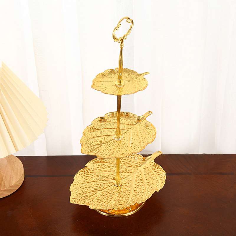 Unusual Leaf Pattern Metal Afternoon High 2-3 Tier Tea Cake And Fruit Plate Stand For Party Unusual Leaf Pattern Metal Afternoon High 2-3 Tier Tea Cake And Fruit Plate Stand For Party