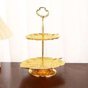 Unusual Leaf Pattern Metal Afternoon High 2-3 Tier Tea Cake And Fruit Plate Stand For Party
