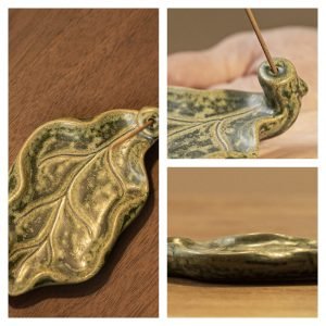 Leaf-Shaped Japanese Ceramic Stick Incense Burner Holder
