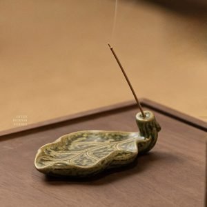 Leaf-Shaped Japanese Ceramic Stick Incense Burner Holder