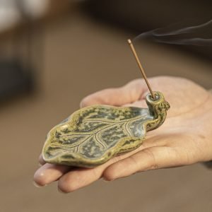 Leaf-Shaped Japanese Ceramic Stick Incense Burner Holder