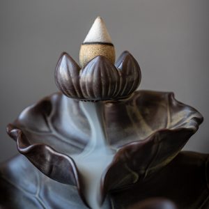 Lotus-Shaped Vintage Ceramic Chinese Backflow and Waterfall Incense Burner