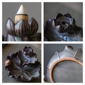 Lotus-Shaped Vintage Ceramic Chinese Backflow and Waterfall Incense Burner