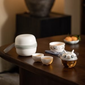 Lucky Dragon Porcelain Travel Tea and Coffee Set Case Kit