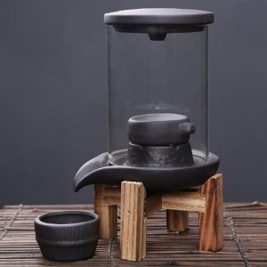 Millstone-Shaped Smoke Backflow and Waterfall Incense Burner with Wooden Stand