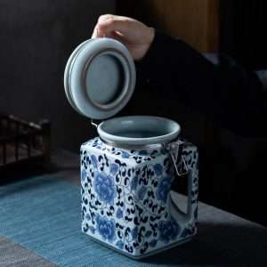 Large Modern Chinese Blue and White Porcelain Loose Leaf and Tea Bag Caddy