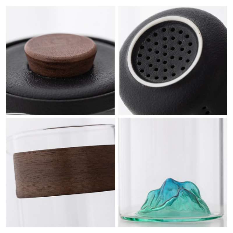 Mountain Black And White Ceramic Travelling Tea Set Case Mountain Black And White Ceramic Travelling Tea Set Case