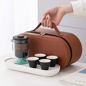 Mountain Black And White Ceramic Travelling Tea Set Case
