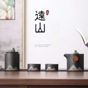 Black And White Mountain Ceramic Travel Tea Set With Case