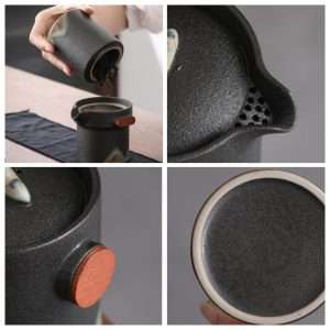 Black And White Mountain Ceramic Travel Tea Set With Case