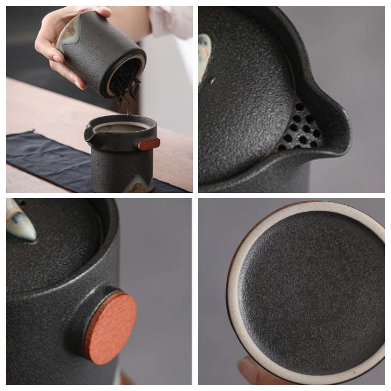 Black And White Mountain Ceramic Travel Tea Set With Case Black And White Mountain Ceramic Travel Tea Set With Case