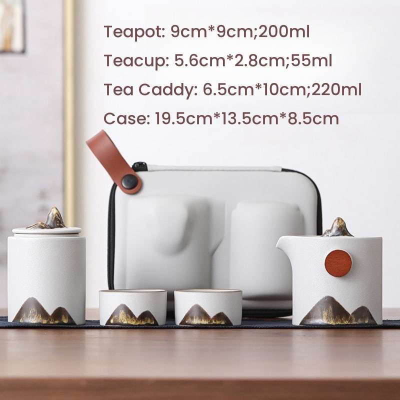 Black And White Mountain Ceramic Travel Tea Set With Case Black And White Mountain Ceramic Travel Tea Set With Case