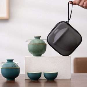 Best Antique Navy Blue And Green Ceramic Travel Tea And Coffee Set Case With Gaiwan Kit