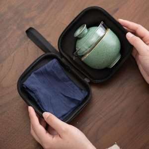 Best Antique Navy Blue And Green Ceramic Travel Tea And Coffee Set Case With Gaiwan Kit