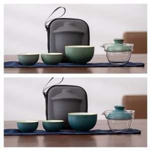 Best Antique Navy Blue And Green Ceramic Travel Tea And Coffee Set Case With Gaiwan Kit