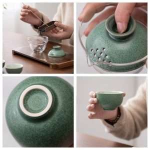 Best Antique Navy Blue And Green Ceramic Travel Tea And Coffee Set Case With Gaiwan Kit