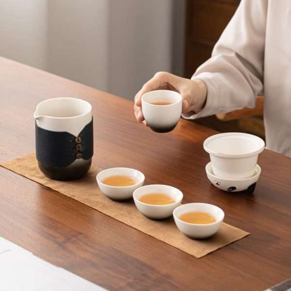 Best Panda Pattern Portable Ceramic Tea Set Travel Case Kit