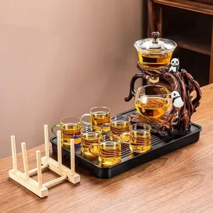 Panda Theme Glass Semi Automatic Lazy Tea Set