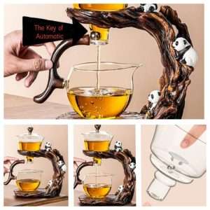 Panda Theme Glass Semi Automatic Lazy Tea Set