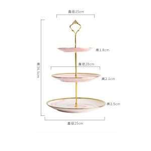 Vintage Pink Marbling Ceramics Afternoon 3 Tier Tea And Pastry High Stand