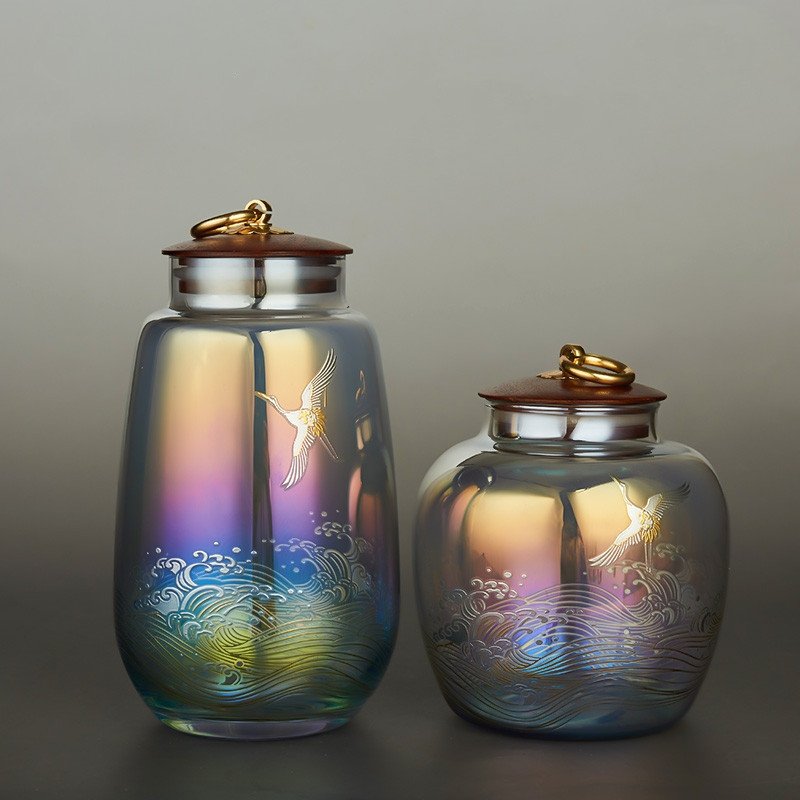 Antique Chinese Gold and Silver Pattern Rainbow Glass Loose leaf Tea Caddy Antique Chinese Gold and Silver Pattern Rainbow Glass Loose leaf Tea Caddy