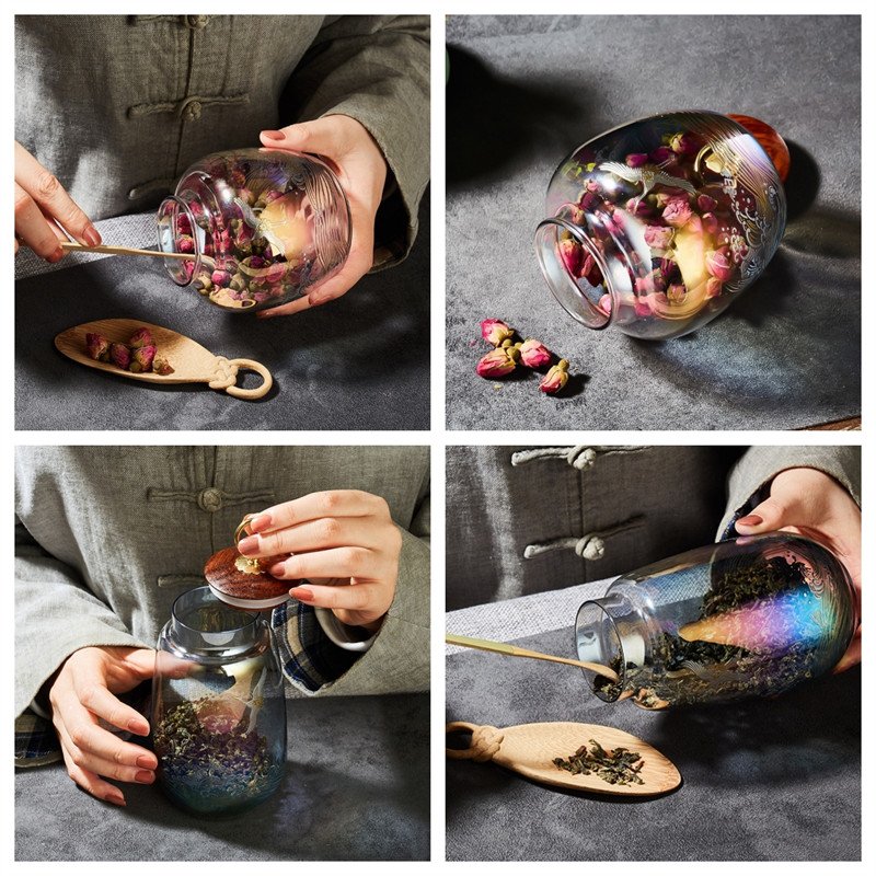 Antique Chinese Gold and Silver Pattern Rainbow Glass Loose leaf Tea Caddy Antique Chinese Gold and Silver Pattern Rainbow Glass Loose leaf Tea CaddyAntique Chinese Gold and Silver Pattern Rainbow Glass Loose leaf Tea Caddy