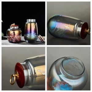 Antique Chinese Gold and Silver Pattern Rainbow Glass Loose leaf Tea Caddy