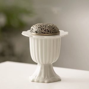 Pedestal Flower Rim Ceramic Charcoal and Powder Cone Incense Burner Holder