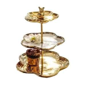 Ideas Golden Ceramic Afternoon 3 Tier High Tea Cake Plate Stand