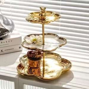 Ideas Golden Ceramic Afternoon 3 Tier High Tea Cake Plate Stand