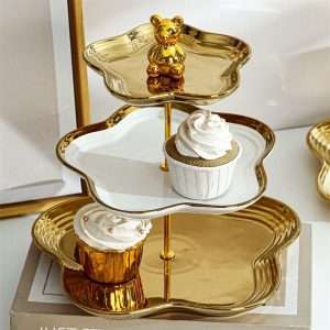 Ideas Golden Ceramic Afternoon 3 Tier High Tea Cake Plate Stand
