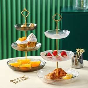 Modern Glass Afternoon 3 Tier High Pastry And Tea Plate Stand