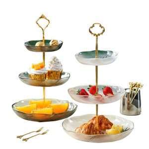 Modern Glass Afternoon 3 Tier High Pastry And Tea Plate Stand