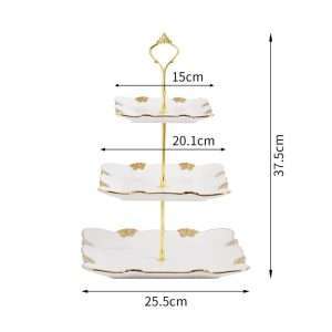 Rectangular Antique English Ceramic Three Tier High Cake Stand For Tea And Coffee Party