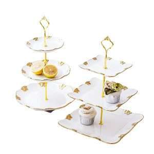 Rectangular Antique English Ceramic Three Tier High Cake Stand For Tea And Coffee Party