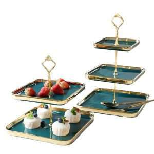 Rectangular Green Ceramics Afternoon High 2-3 Tier Stand For Coffee And Tea Party