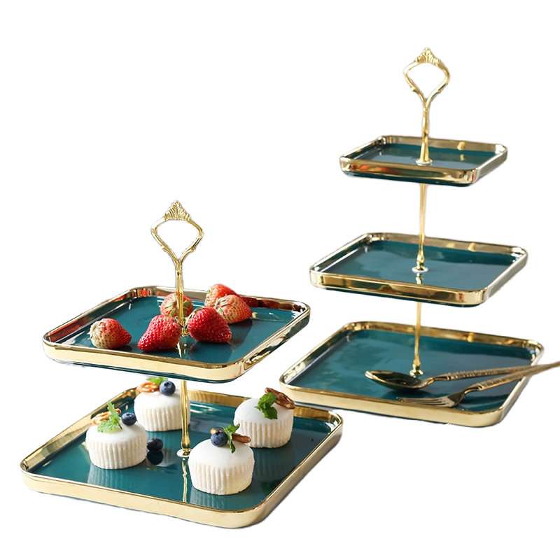Rectangular Green Ceramics Afternoon High 2-3 Tier Stand For Coffee And Tea Party Rectangular Green Ceramics Afternoon High 2-3 Tier Stand For Coffee And Tea Party