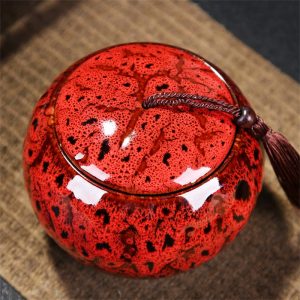 Red and Yellow Kiln Turned Ceramic Loose Leaf Tea Caddy and Container