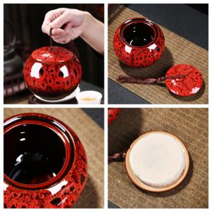 Red and Yellow Kiln Turned Ceramic Loose Leaf Tea Caddy and Container