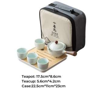 Best White And Blue Rotation Ceramic Portable Tea Set Travel Case