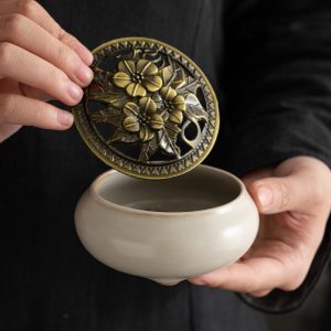 Ru Kiln Crackle Glaze Charcoal and Powder Cone Incense Burner Holder