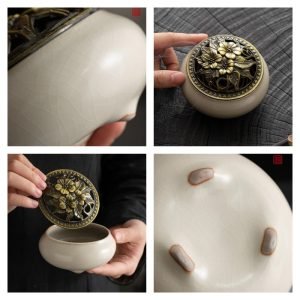 Ru Kiln Crackle Glaze Charcoal and Powder Cone Incense Burner Holder