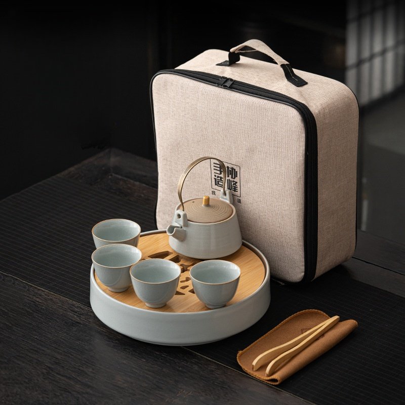 Antique Ru Kiln Porcelain Portable Travel Tea Set Case Antique Ru Kiln Porcelain Portable Travel Tea Set Case